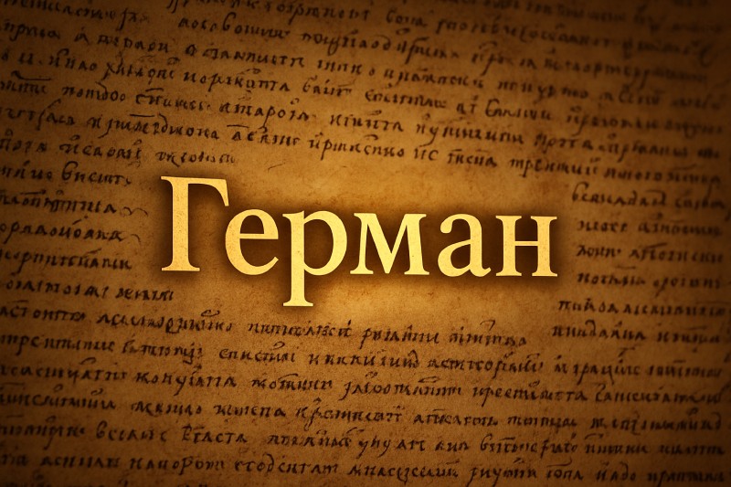 Назва «Герман» світиться золотом на фоні старовинного рукопису, що символізує глибину і таємничість імені.